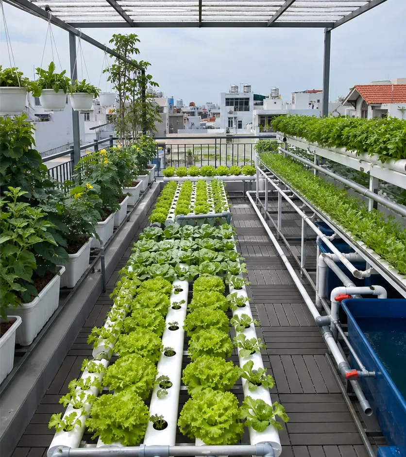 Kỹ thuật viên AGRINEXT tư vấn tại sân thượng